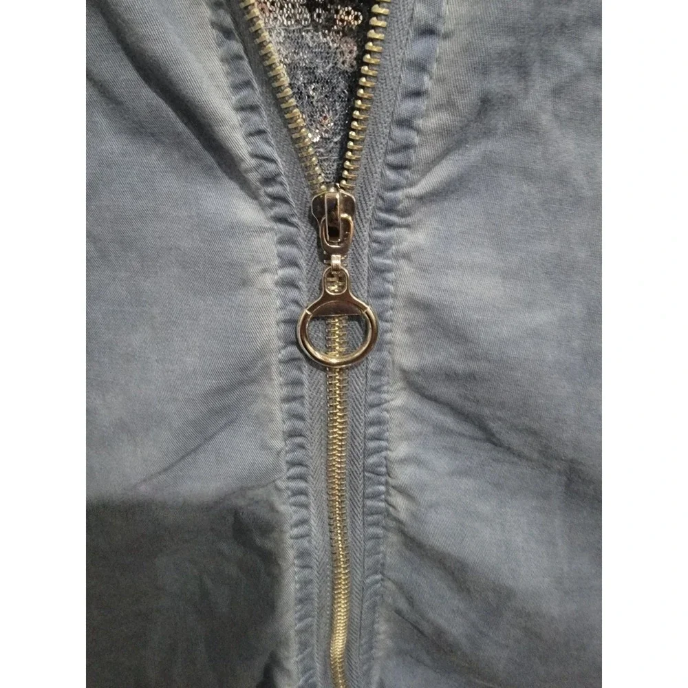 SIRELY'S Couture‎ Italy Blue Shredded Sequin Back Hood Jacket Boho Lagenlook OS